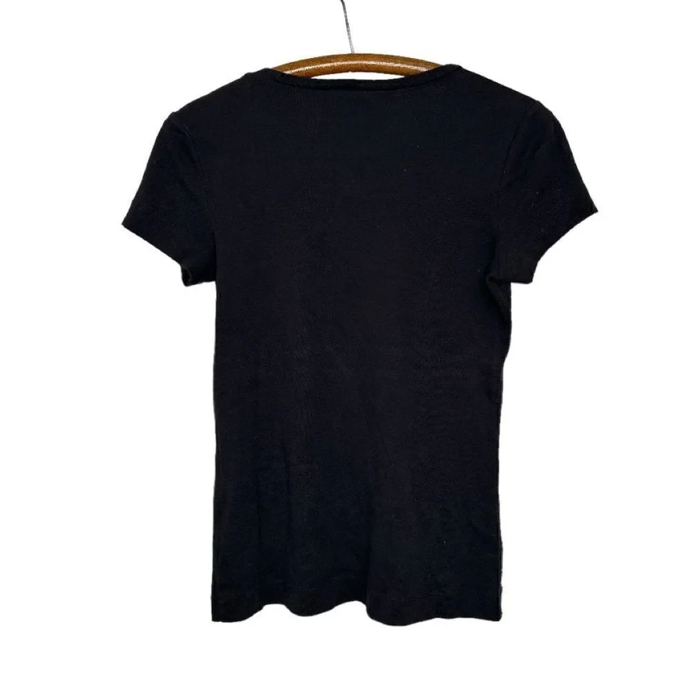 TORY BURCH Rhinestone Logo Black T-Shirt